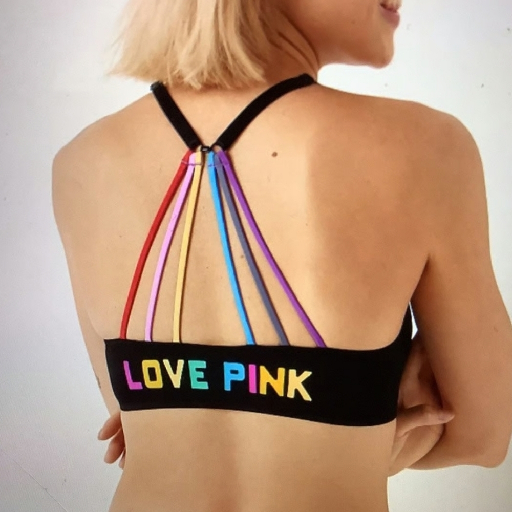 PINK Victoria's Secret Wear Everywhere Pushup Front Clasp Bra Rainbow Straps